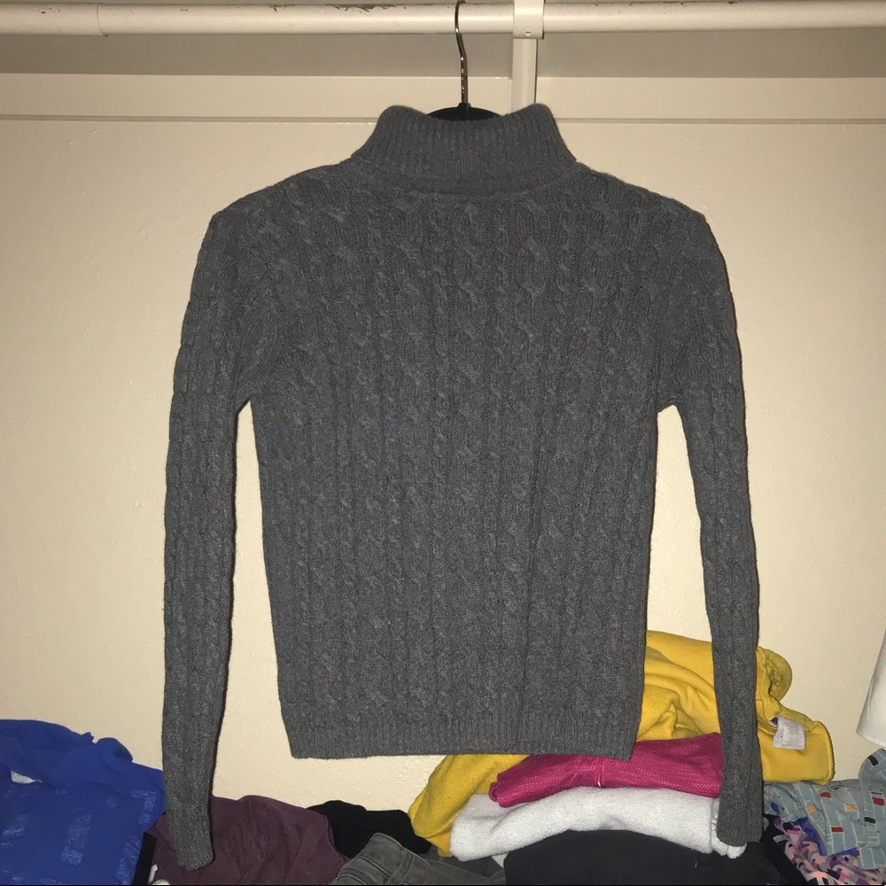 Gray Turtle Neck Cable Knit Sweater